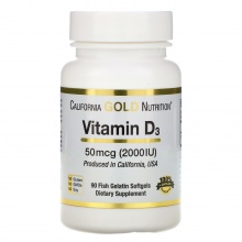 Витамины California Gold Nutrition Витамин D3 50 мкг (2000 МЕ), 90 желатиновых капсул